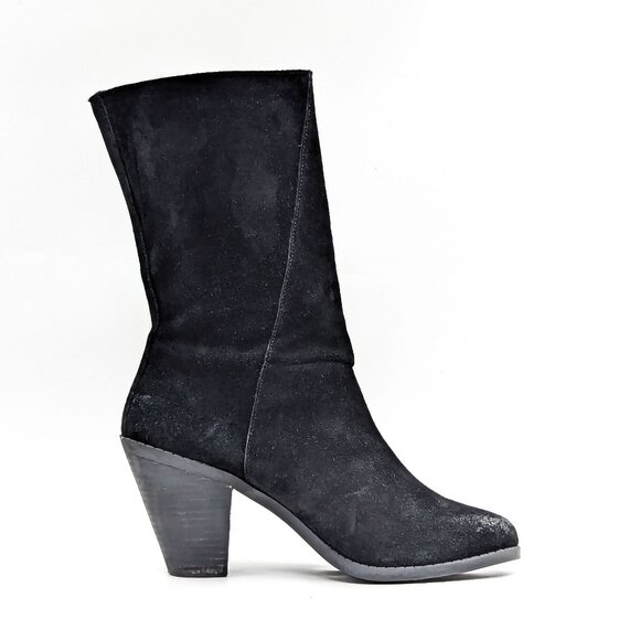 Adam Tucker Women Pelican Black Distress Suede Zip Heel Mid Boots sz 10 - Picture 5 of 11